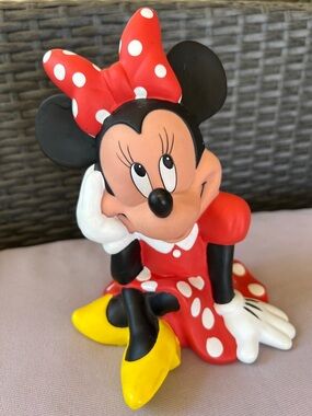 Vintage Disney Minnie Mouse Red Polka Dot Figurine with Yellow Shoes Piggy Bank